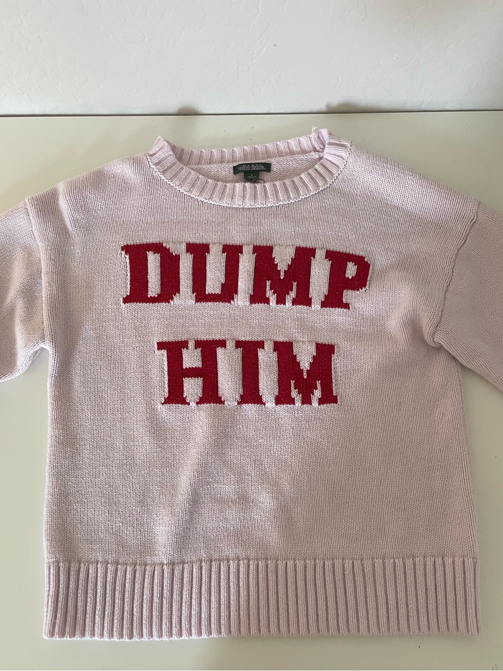 wild fable Pink Crewneck Sweater with Red 'DUMP HIM' Text